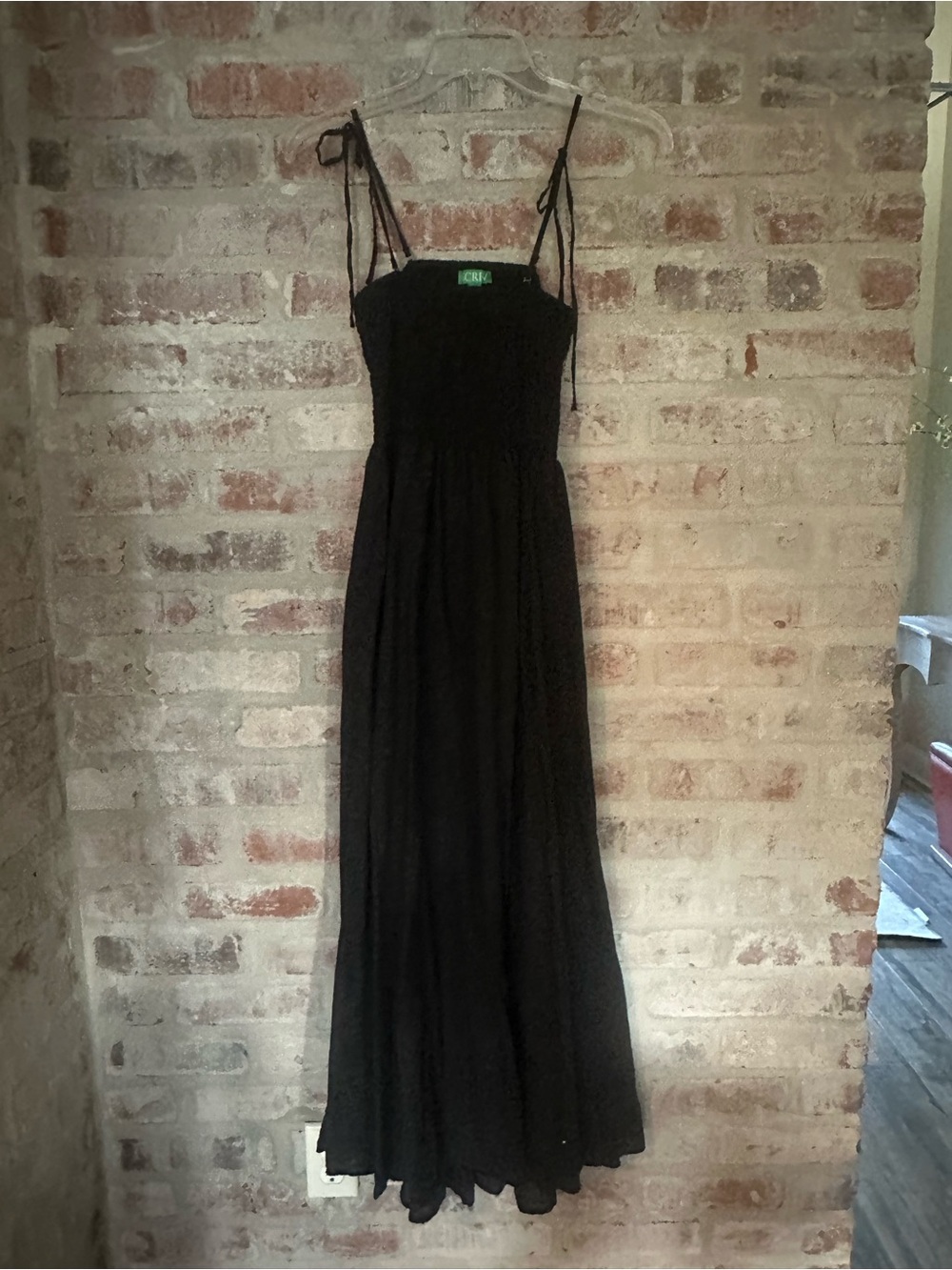 J. Crew Black Tie-Shoulder Smocked Maxi Dress with cut out back